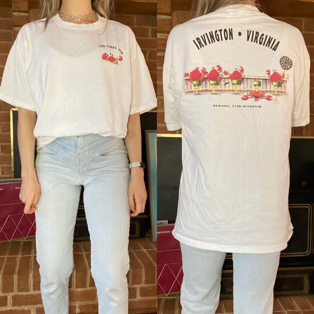 Y2K 2004 Drunk Crab Tee Irvington Virginia Tides Inn Funny Oversized Vin…